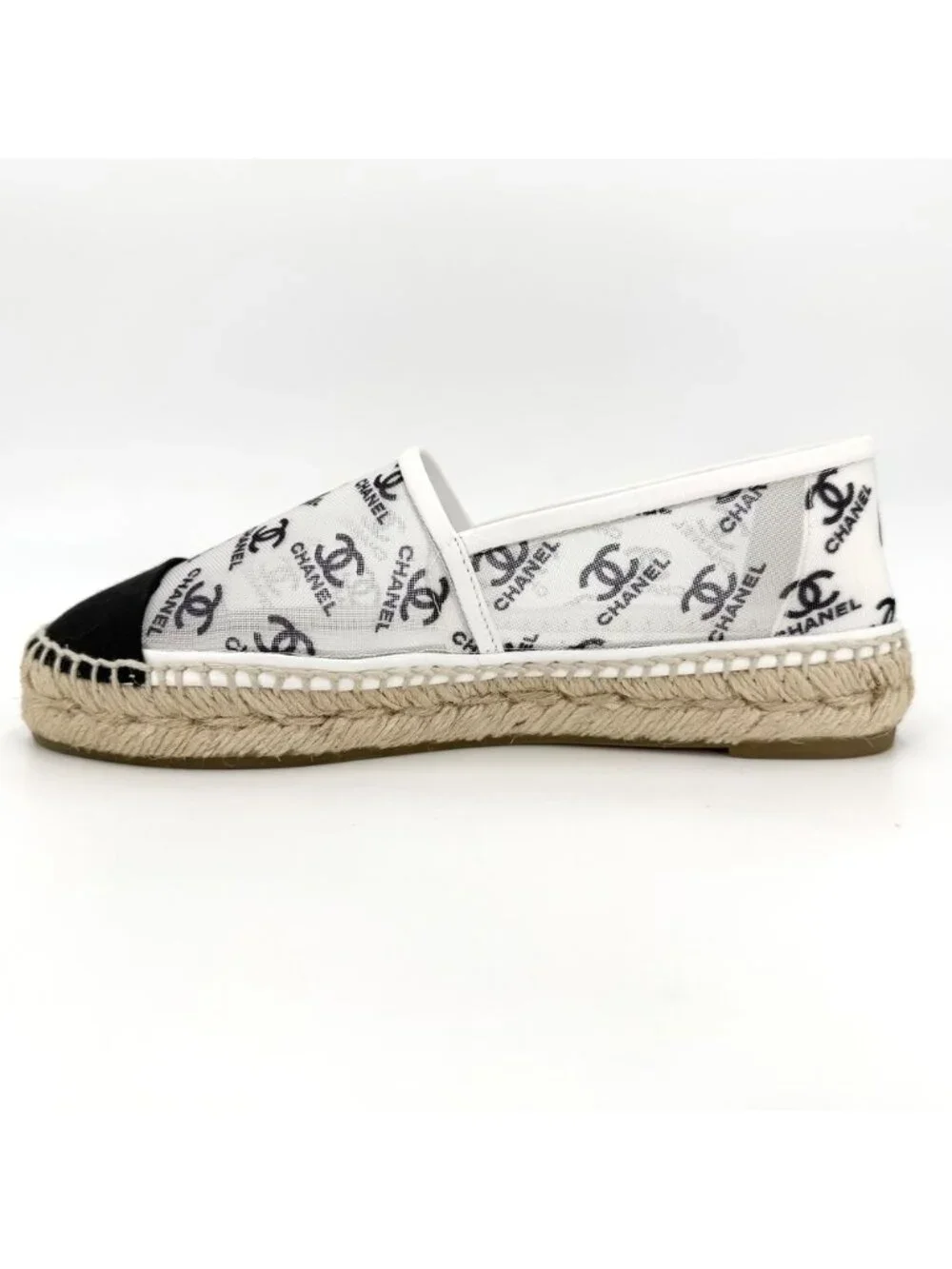 Chanel Sneakers Espadrilles Flat Shoes CC Logo Mesh White Black